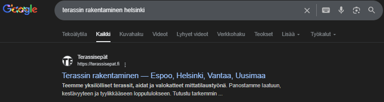 Terassisepat Helsinki — SEO-projekti